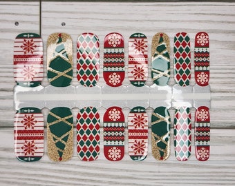 Christmas green sweater Nail Wraps, 100% nail polish stickers, nail strips, nail decals, nail art, holiday nails, nail polish strips, nails