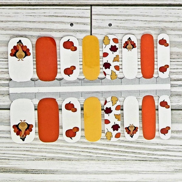 Turkey day nail polish wrap, nail polish stickers, nail strip, nail polish strips, nail decals, turkey nail wraps, Thanksgiving nail wraps