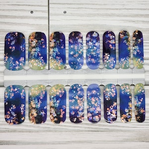 Blue shimmer nail wraps, nail polish wraps, 100% nail polish stickers, nail polish strips, nail decals, nail art, blue nail wraps, glitter