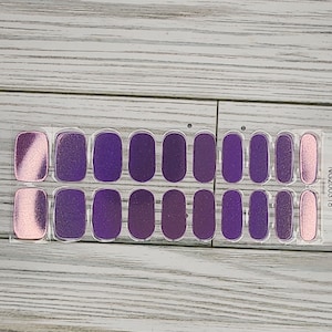 Purple shimmer semi cured gel Nails, 100% nail polish stickers, nail strips, nail decals, nail art, holiday nail, nail polish strips