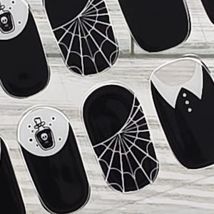 Wednesday adams semi cured gel Nails, 100% nail polish stickers, nail strips, nail decals, nail art, halloween nail, nail polish strips