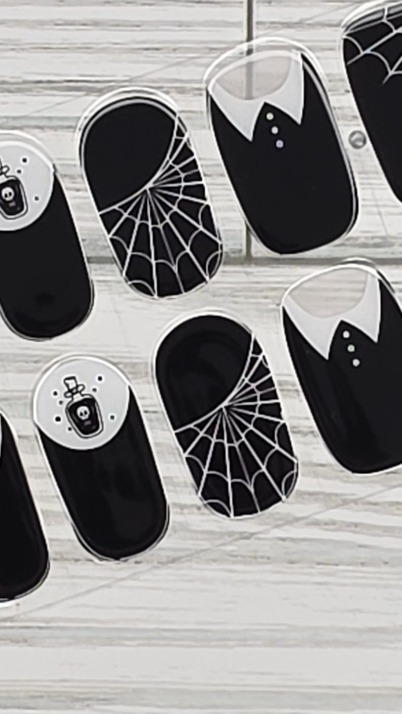 Wednesday adams semi cured gel Nails, 100% nail polish stickers, nail strips, nail decals, nail art, halloween nail, nail polish strips