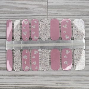 Pink Heart Dots nail wraps, 100% nail polish stickers, nail polish strips, valentine day nails, valentines 14th, nail art, pink nail