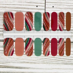 Swirl nail polish wraps, nail polish stickers, nail strips, coral nail decals, nail art, nail polish strip, teal nail wraps, glitter nail