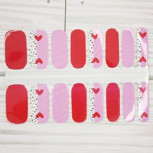 Heart Dots nail wraps, 100% nail polish stickers, nail polish strips, valentine day nails, valentines 14th, nail art, pink nail decals, nail