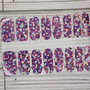 Confetti purple nail wraps, 100% nail polish stickers, nail strips, nail decals, nail art, spring glitter nails, deluxe nails, glitter nails