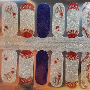 Baseball glitter nail wraps, 100% nail polish stickers, nail strips, nail decals, nail art, baseball nail wrap, strike out, nail wraps #1404