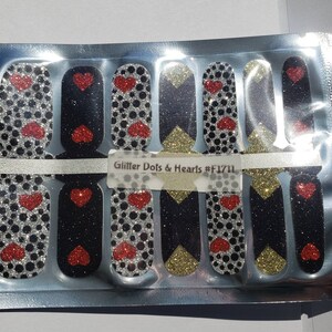 Glitter Dots & Hearts nail wraps, 100% nail polish stickers, nail polish strips, valentines day nails, nail decals, nail art, nails, F1711
