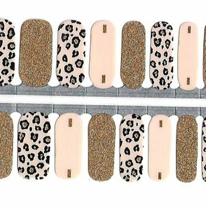 Pink & gold leopard nail polish wraps, 100% nail polish stickers, nail polish strips, nail decals, nail art, bougie glitter nails, #1409