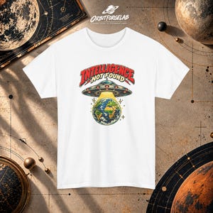 Intelligence Not Found UFO T-Shirt, Retro Sci-Fi Alien Graphic Tee