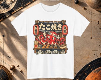 T-shirt met Japanse Takoyaki-octopus als streetfood-opdruk