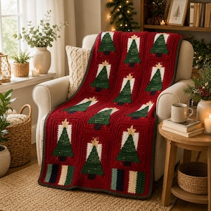 Crochet Christmas Tree Blanket Pattern PDF | Holiday Afghan Crochet Pattern | Festive Throw Tutorial | Christmas Crochet Blanket