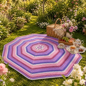 Patrón de manta hexagonal de ganchillo en PDF, patrón de manta afgana mandala, tutorial de ganchillo para manta redonda de picnic, manta bohemia, descarga instantánea.