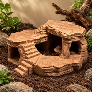 Rock Reptile Hideout with Climbing Steps, 3D Printed Terrarium Cave, hiding places for reptiles, landscape decorative accessories.