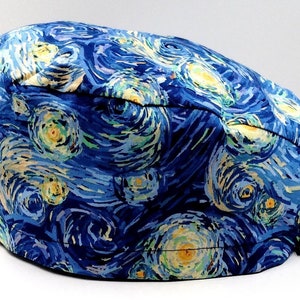 Scrub Cap, Starry Surgical Cap, Blue and Yellow Swirls Print Scrub Cap, Starry Scrub Cap