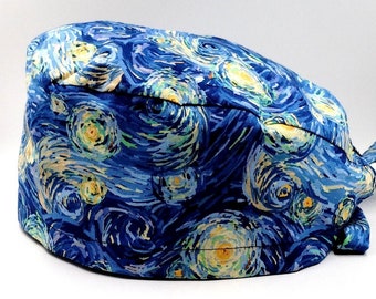Scrub Cap, Starry Surgical Cap, Blue and Yellow Swirls Print Scrub Cap, Starry Scrub Cap