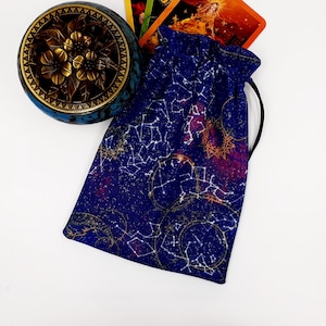 Tarot Bag, Tarot Purple Celestial Sparkle Bag, Tarot Deck Bag, Tarot Card Drawstring Pouch, Tarot Card Pouch, Tarot Pouch