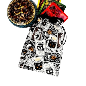 Tarot Bag, Tarot Card Bag, Tarot Cards Print Bag, Tarot Drawstring Pouch, Crystal Pouch, Tarot Pouch, Tarot Bag Halloween Print