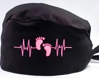 Scrub Cap, Labor and Delivery Two Gender Scrub Cap, Babies Feet Print Scrub Cap, Obgyn Surgical Cap