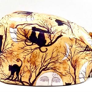 Scrub Cap, Halloween Scrub Cap, Cat and Moon Halloween Print Scrub Cap