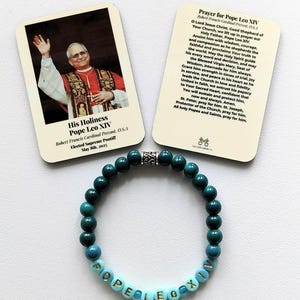 Lembrança do Papa Leão XIV, Pulseira elástica de cerâmica com contas, Cartão de oração e ímã com foto do Papa Leão XIV, Pulseira de cerâmica