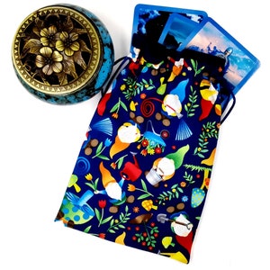 Tarot Bag,  Gnome Garden Print Tarot Bag, Tarot Card Pouch