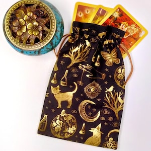 Tarot Tarot Tasche, Gold Witching Hour Print Tarot Tasche, Tarot Karten Beutel