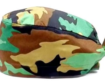 Scrub Cap, Green Camouflage Print Surgical Cap, Green Camo Print Surgical Cap
