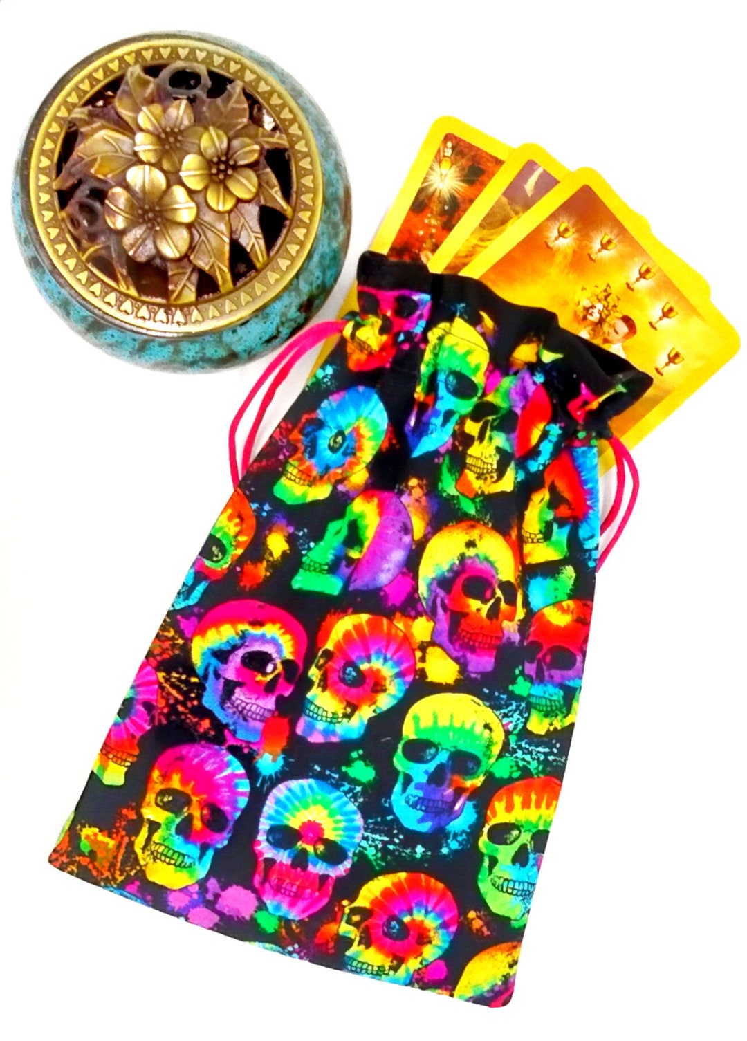 Tarot Bag, Skulls Tarot Bag, Tarot Pouch, Tarot Drawstring Pouch ...