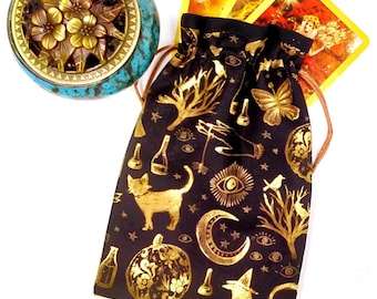 Tarot Bag, Gold Witching Hour Print Tarot Bag, Tarot Card Pouch
