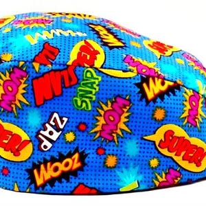Scrub Cap, Super Hero Words Print Scrub Cap