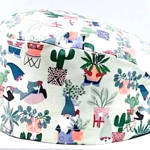 Scrub Cap, Garden Gnomes Scrub Cap, Spring Gnomes Surgical Cap