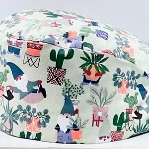 Scrub Cap, Garden Gnomes Scrub Cap, Spring Gnomes Surgical Cap