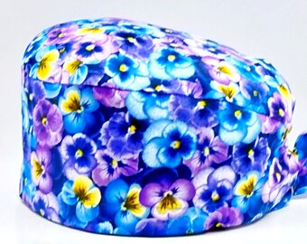 Scrub Cap, Pansy Print Surgical Cap, Unisex Surgical Cap
