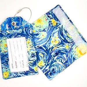 Luggage Tag, Starry Night inspired print Luggage Tag with Luggage Handle Wrap Set, Baggage Handle Cover, Suitcase Handle Wrap