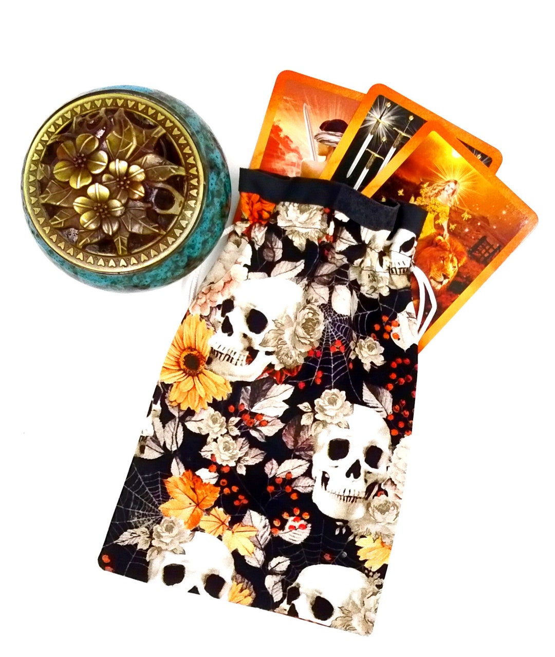 Tarot Bag Skulls and Yellow Flowers Tarot Bag Tarot Pouch - Etsy