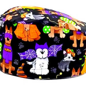Scrub Cap, Halloween Scrub Cap, Halloween Dogs Print Scrub Cap