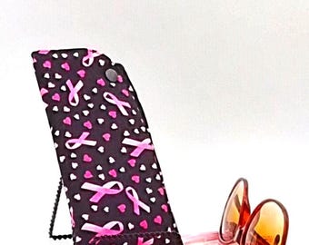 Eyeglasses Case, Sunglasses Case, Breast Cancer Awareness Print Eyeglasses Case with Bookmark, Padded Sunglasses Case with Bookmark