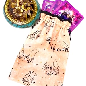 Tarot Bag, Fortune Teller Print Bag, Drawstring Pouch, Drawstring Pouch, Tarot Deck Pouch