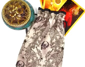 Tarot Bag, Skull and Lace Tarot Card Bag, Drawstring Pouch, Crystal Pouch, Skull Tarot Bag, Drawstring Pouch, Tarot Deck Pouch