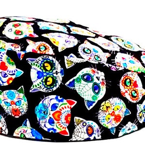 Scrub Cap, Halloween Scrub Cap, Day of the Dead Cat Scrub Cap, Halloween Print Scrub Cap