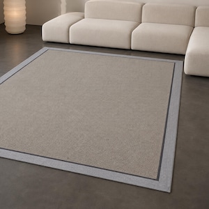 Custom Size Sisal Area Rug, Greige Flatweave Carpet with Light Gray Border