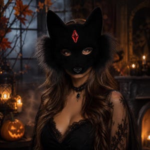 Halloween-rävmask, djurmask, gotisk rävmask, fantasy-festmask, lurvig halvmask