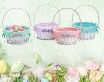 Personalized Polka Dot Wood Easter Baskets, Monogrammed Easter Basket, Easter Gift, Embroidered Easter Basket