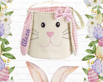 Pink and Blue Plush Canvas Cloth Bunny Easter Basket for Kids