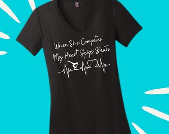 When She Competes My Heart Skips a Beat Women’s Perfect Weight V-Neck Tee