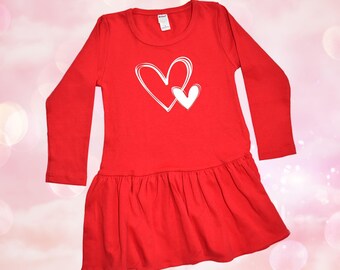 We Love Hearts Long Sleeve Ruffle Dress