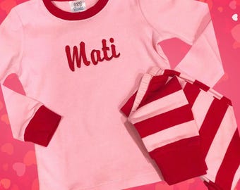 Embroidered Long Sleeve Pink Pajamas