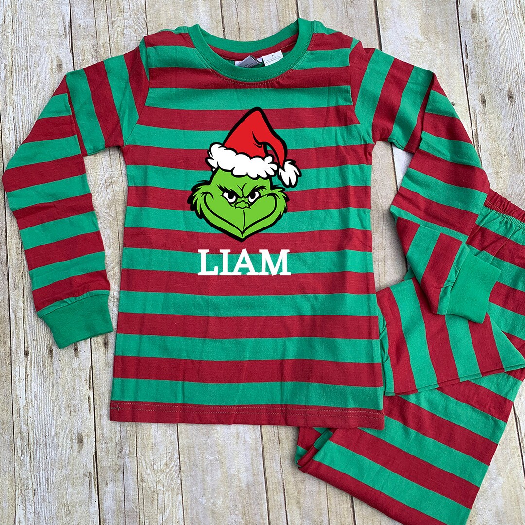 Personalized Youth Grinch Pajamas, Fast Shipping, Family Matching