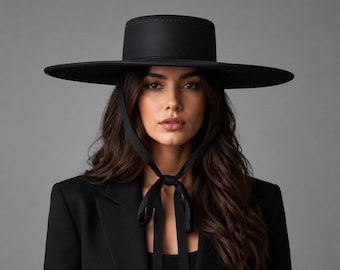 Handmade Genuine Leather Wide Brim Hat, Flat Crown Fedora Style, Unisex Statement Ranch Hat